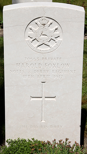 Private Harold Foxlow grave