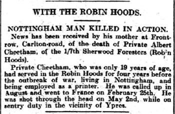 Private Albert Cheetham article