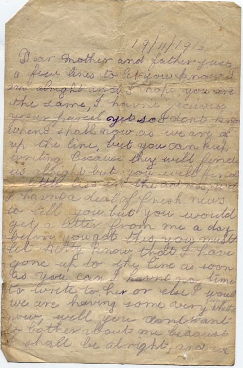 Private Harry Dent letter 1