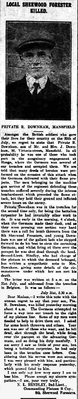 Private Reginald Downham article