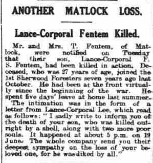 Lance Corporal Frederick Samuel Fentem article