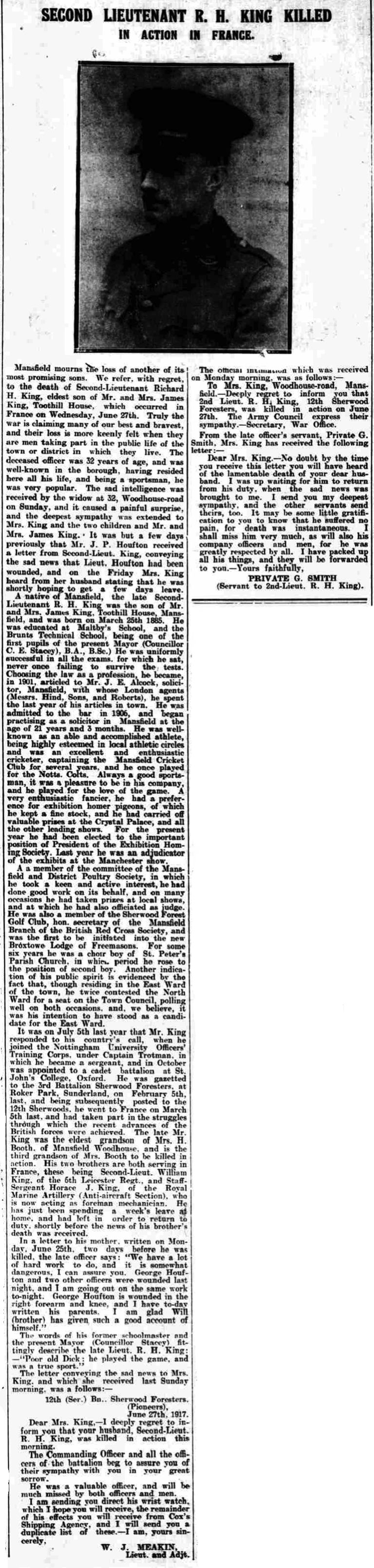 Second Lieutenant Richard Henry King article