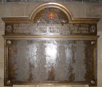 Mundella School War Memorial, St. Mary's Church, Nottingham.