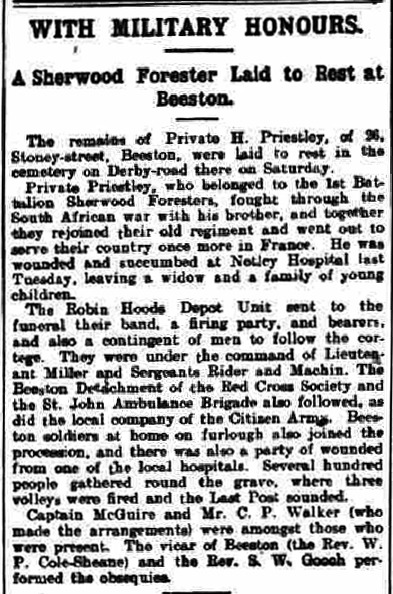 Private Harry Priestley article